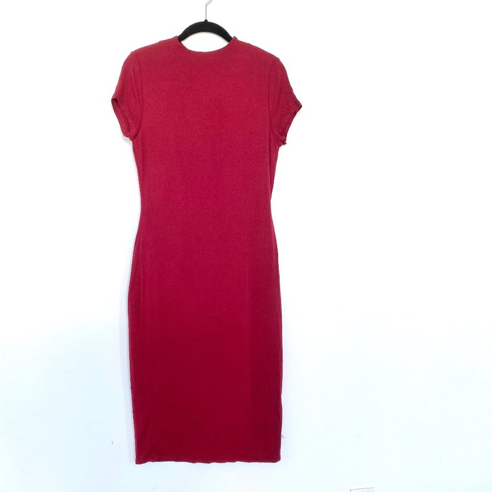 Love J Solid Wine Red Pencil Work Dress Cut Out Ba